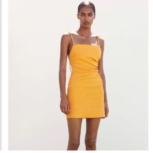 NWT Zara Draped Linen mini Dress Small orange